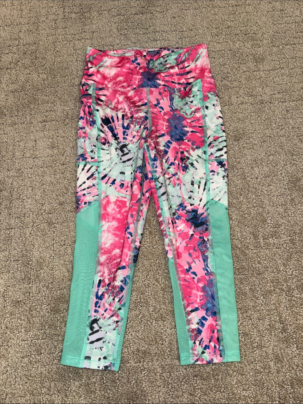 bcg Pink & Aqua Tie-Dye Active Leggings